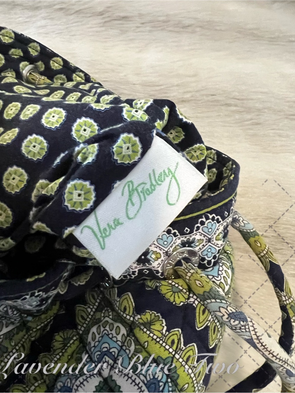 Vintage VERA BRADLEY Cambridge 2007 Drawstring Zipper Front Backpack Y2K Green - Picture 11 of 12